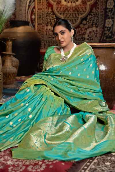 Indyancart GR Women's Saachi Silk Green Banarasi Silk Woven Saree