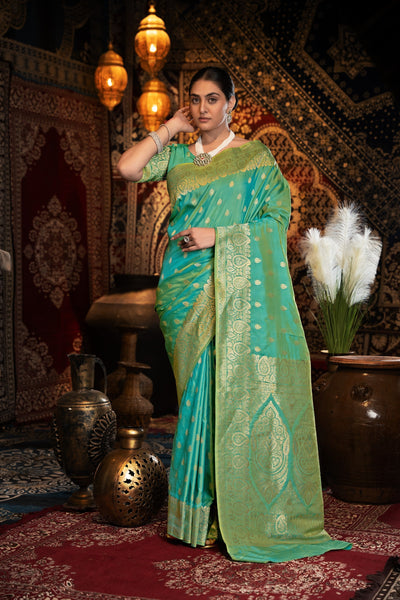 Indyancart GR Women's Saachi Silk Green Banarasi Silk Woven Saree