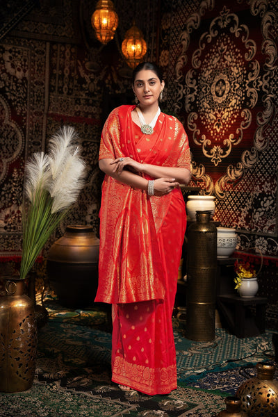 Indyancart GR Women's Saachi Silk Red Banarasi Silk Woven Saree