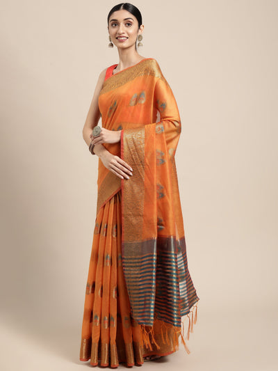 Indyancart GR Women's Sagarika Cadmium Yellow Cotton Blend Saree