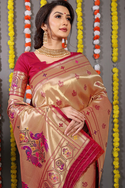 Indyancart GR Women's Amrut Maroon Zari Paithani Silk Saree