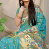 Dhiyona GR Women's Rajkumari Turquoise Zari Paithani Silk Saree
