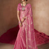 Women's Chiffon Pink Embellished Designer Saree With Blouse Piece