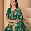Dhiyona GR Women's Sargam Cadmium Green Zari Woven Design Linen Saree