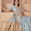 Dhiyona GR Women's Sargam Baby Blue Zari Woven Design Linen Saree