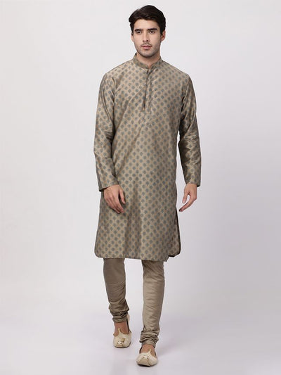 Men's Chiku Cotton Blend Straight Kurta Pyjama Set