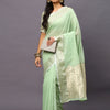 Women's Linen Blend Green Woven Design Designer Saree With Blouse Piece