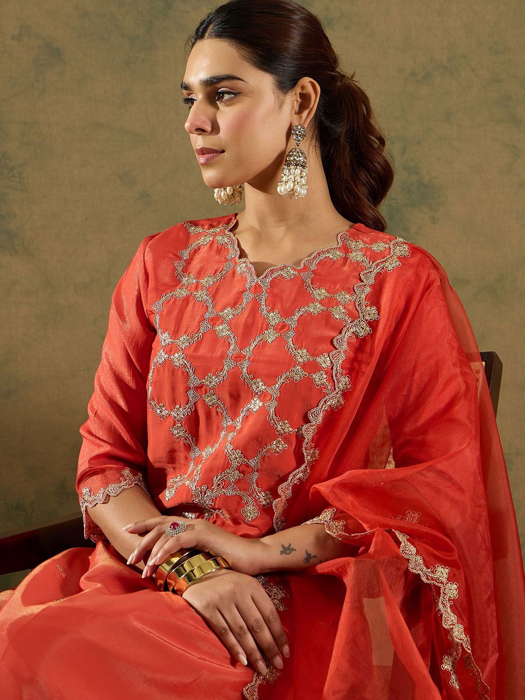 Ethnic Motifs Embroidered Kurta With Trousers & Dupatta