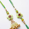 Dhiyona Set Of 2 Flower Shape Artificial Stones & Beads Bhaiya Bhabhi Rakhi With Roli Chawal