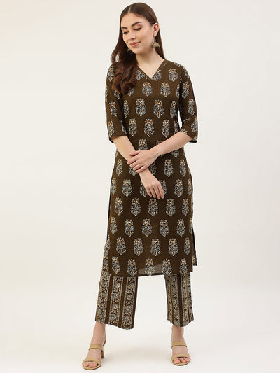 Women's Mahendi Green Pure Cotton Kurta with Palazzo Pant
