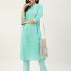 Women's Turquoise A-Line Cotton Kurta with Pant