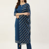 Women's Teal Blue Poly Crepe Straight Kurta with Pant and Dupatta