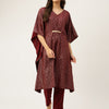 Women's Maroon Poly Crepe Kaftan Kurta with Pant