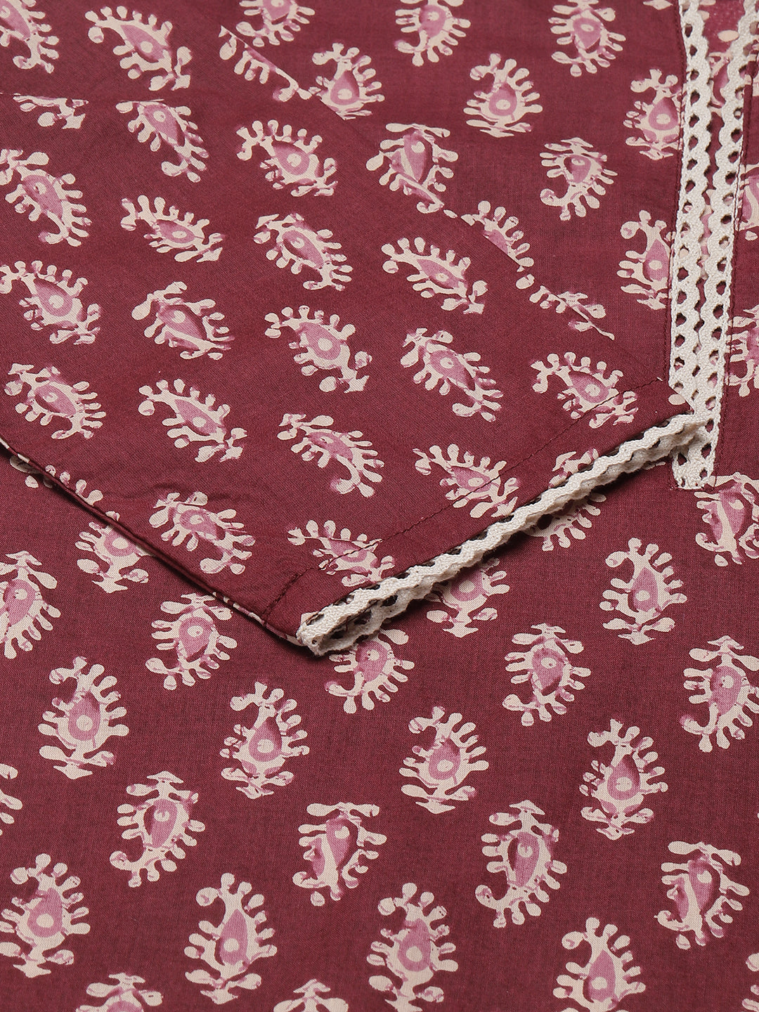 Women's Maroon Cotton Straight Kurta with Pant and Dupatta