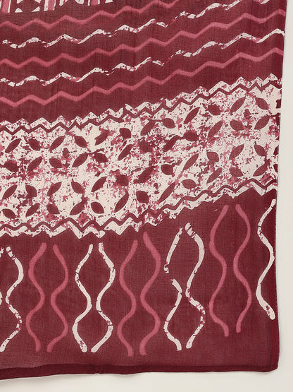 Women's Maroon Cotton Straight Kurta with Pant and Dupatta
