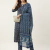 Women's Blue Pure Cotton Straight Kurta with Pant and Dupatta
