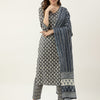 Women's Grey Cotton Straight Kurta with Pant and Dupatta