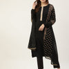 Women's Black Poly Crepe Straight Kurta with Pant and Dupatta