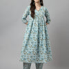 Women's Light Blue Pure Cotton Flared Kurta with Pant