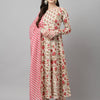 Women's Beige Pure Cotton Flared Kurta with Pant and Dupatta