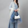 Women's Teapot Blue Pure Cotton A-Line Kurta & Sharara & Dupatta