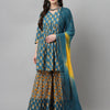 Women's Mor Peach Pure Cotton Flared Kurta with Sharara and Dupatta