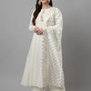 Women's Off White Pure Cotton Flared Kurta with Palazzo and Dupatta