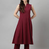 Women's Maroon Rayon A-line Kurta with Pant