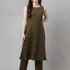 Women's Olive Green Rayon Straight Kurta with Pant
