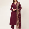 Women's Purple Poly Crepe Flared Kurta with Dupatta and Pant