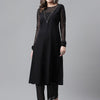 Women's Black Poly Crepe A-line Kurta with Palazzo