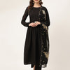 Women's Black Poly Crepe A-line Kurta with Pant And Dupatta