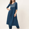 Women's Teal Blue Poly Crepe A-line Kurta with Pant
