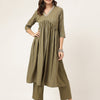Women's Olive Green Poly Crepe A-line Kurta with Pant