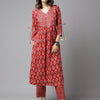 Women's Red Cotton A-Line Kurta Pant