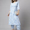 Women's Blue Pure Cotton A-line Kurta with Pant