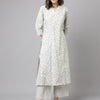 Women's Off White Cotton A-line Kurta with Palazzo