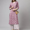 Women's Light Purple Cotton A-line Kurta with Pant