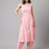 Women's Baby Pink Cotton A-Line Kurta with Pant