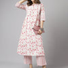 Women's White Cotton A-line Kurta with Palazzo