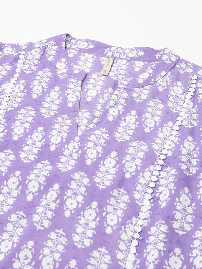 Women's Light Purple Cotton A-Line Kurta with Pant