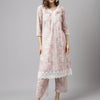 Women's Pink Cotton A-line Kurta with Pant