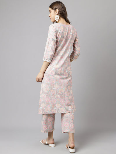 Women's Pink Cotton A-line Kurta with Pant