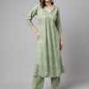 Women's Green Cotton A-line Kurta with Palazzo