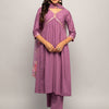 Women's Lavender Crepe A-line Kurta With Pant And Dupatta