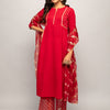 Women's Red Crepe A-line Kurta with Palazzo And Dupatta