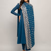 Women's Teal Blue Crepe A-line Kurta with Pant and Dupatta