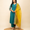 Women's Teal Blue Crepe A-Line Kurta Pant with dupatta