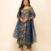 Women's Navy Blue Cotton A-line Kurta with Pant and Dupatta