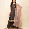 Women's Black Lurex Cotton Straight Kurta With Palazzo And Dupatta